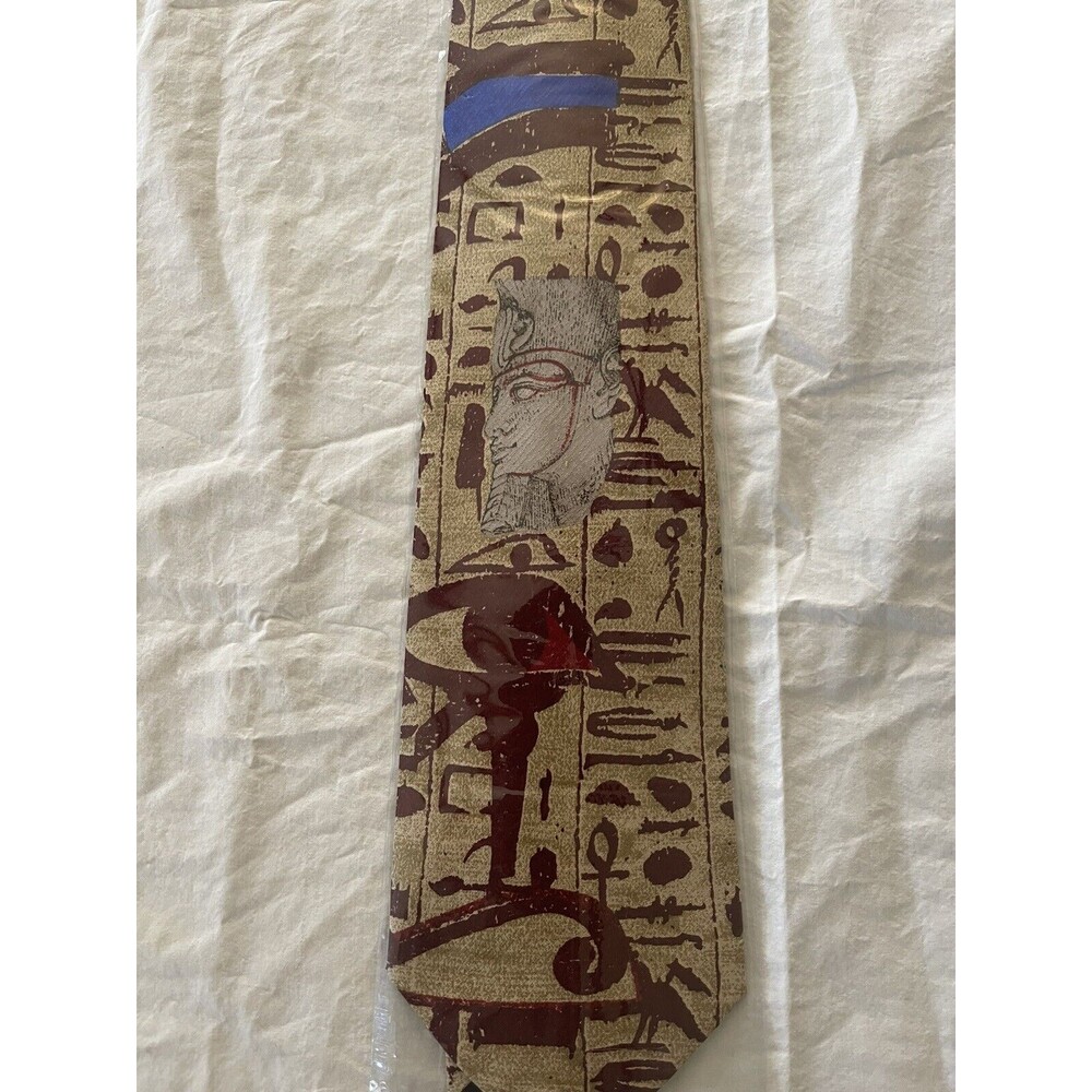 New Vintage Dead Stock 1980’s Claude Montana 100% Silk Tie W/Egyptian Design